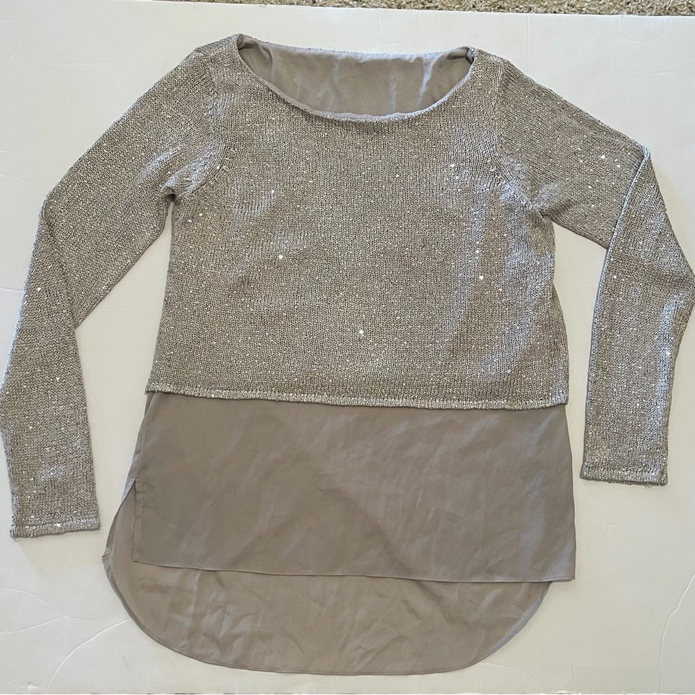 Elegant Silver Shimmering Gray Women's Top